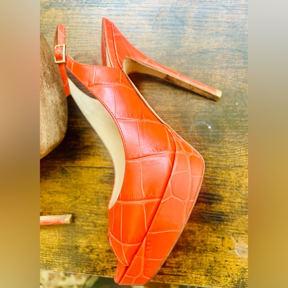 Jimmy Choo Vibrant Orange Peep-Toe Heels - Picture 8 of 12
